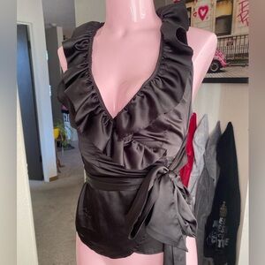 Costa Blanca Black Satin Top